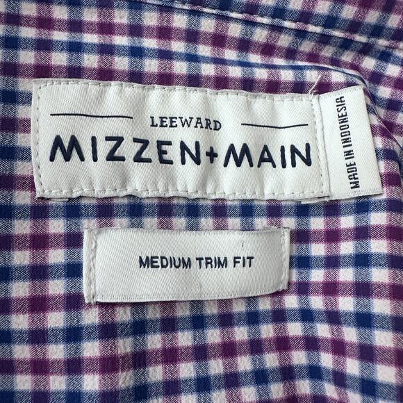 Mizzen + Main Shirt Men’s Medium Blue Purple Check Gingham Long Sleeve Button - Picture 6 of 10